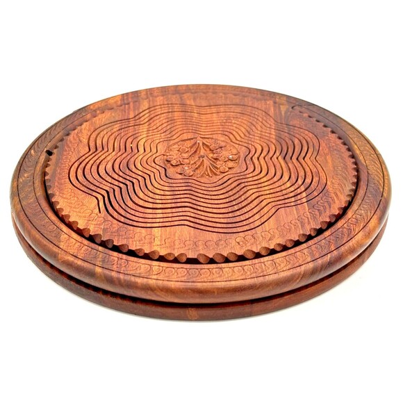 Handmade Carved Wooden Collapsible Basket Folding Dry‎ Fruit Handled Bowl Trivet - Picture 14 of 14